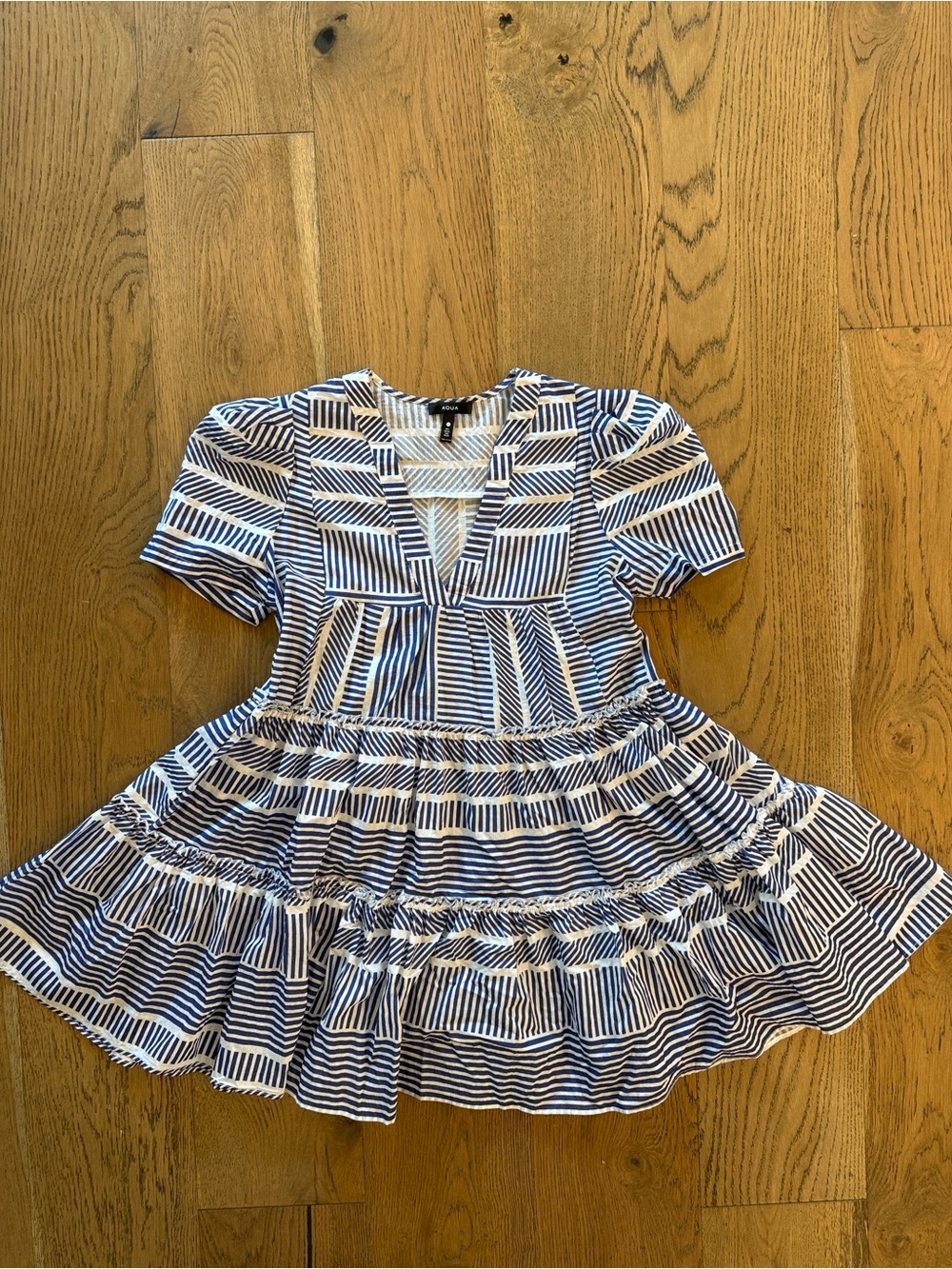 Aqua Navy and White Striped Tiered Kids Dress